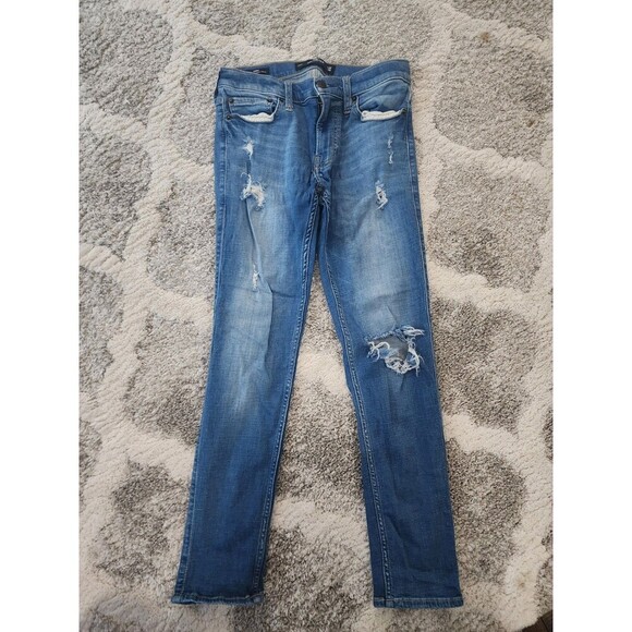 Mens Hollister Black Jeans Skinny Advanced Stretch Denim Jean 29x30 Distressed - Picture 1 of 9